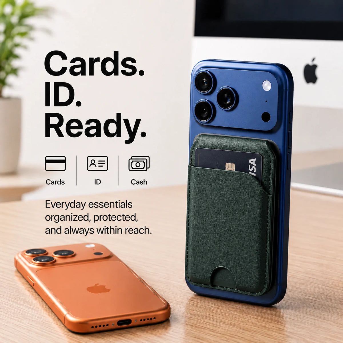Emerald Green folding magnetic card wallet holding cards and identification #color_Emerald Green
