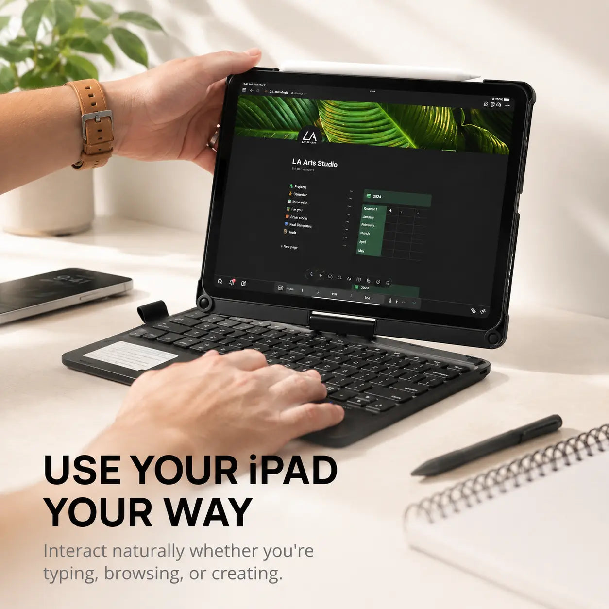 Laptop-style iPad keyboard case with trackpad and backlit keys