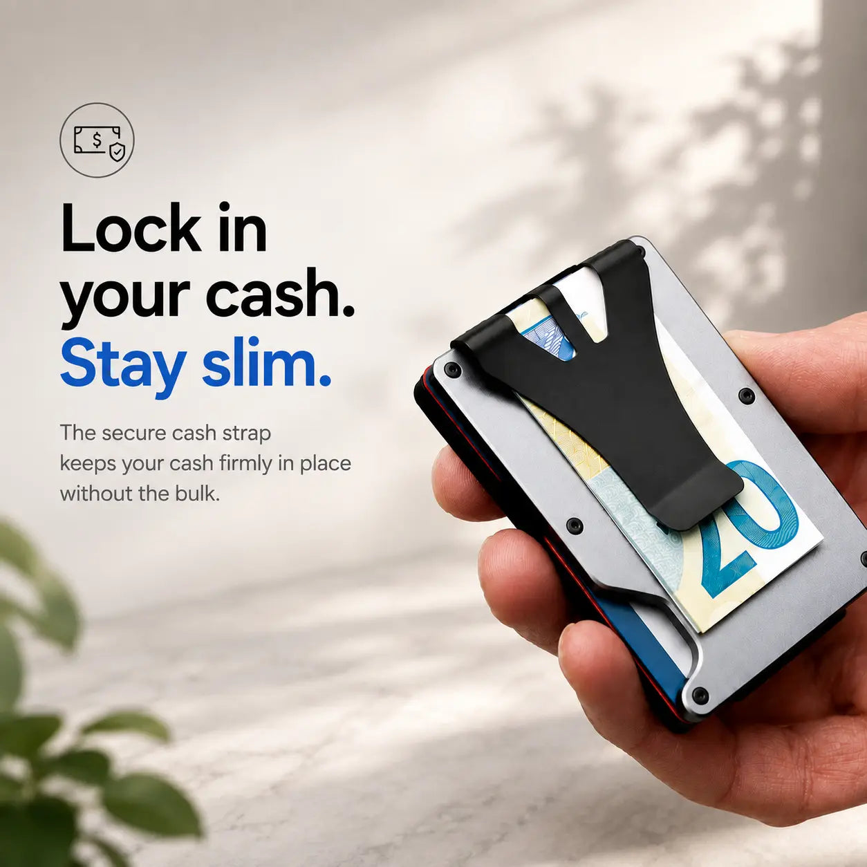 Silver smart wallet with Apple Find My tracking and RFID protection