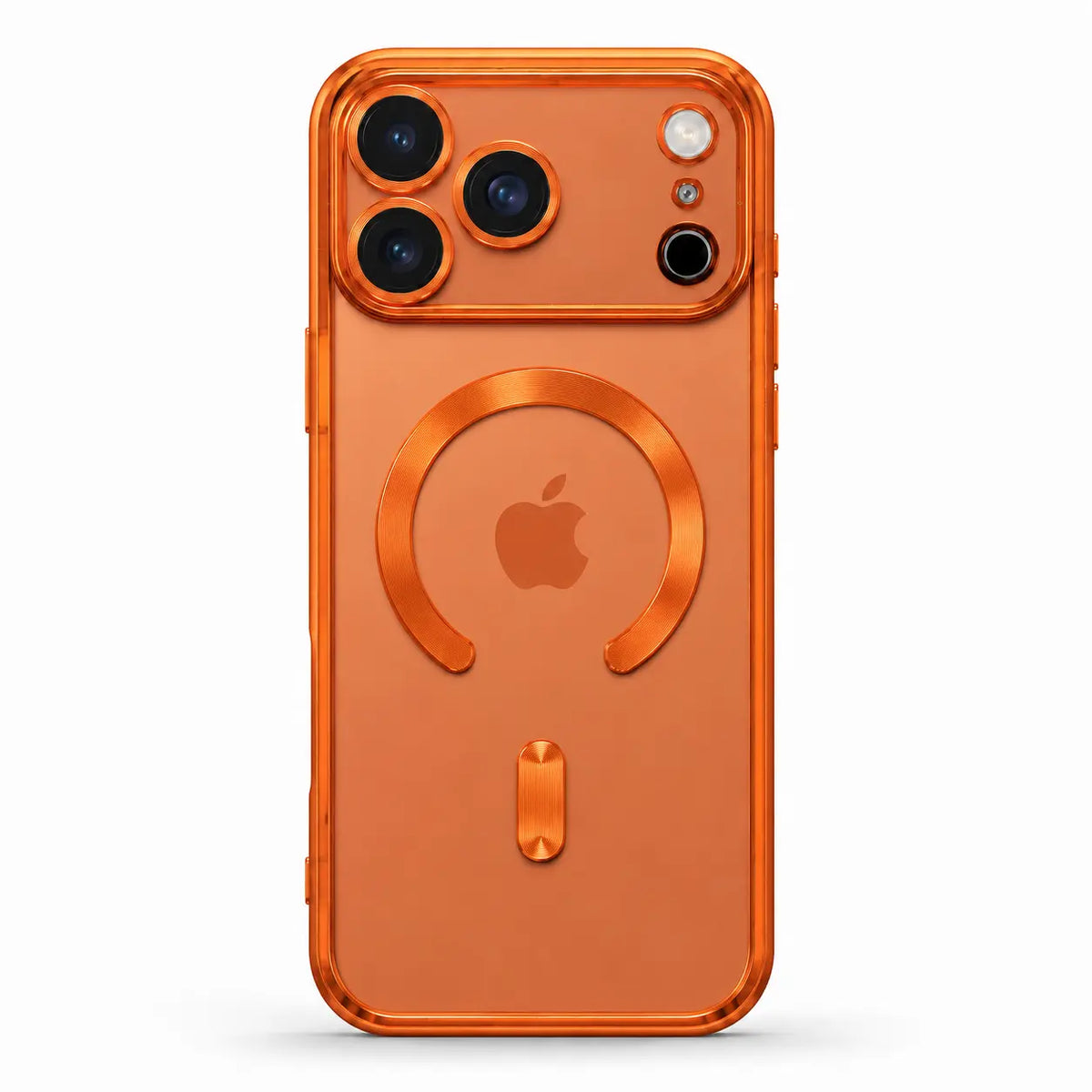 Orange tinted magnetic phone case with wide camera openings, shown from the back on white #color_Cosmic Orange