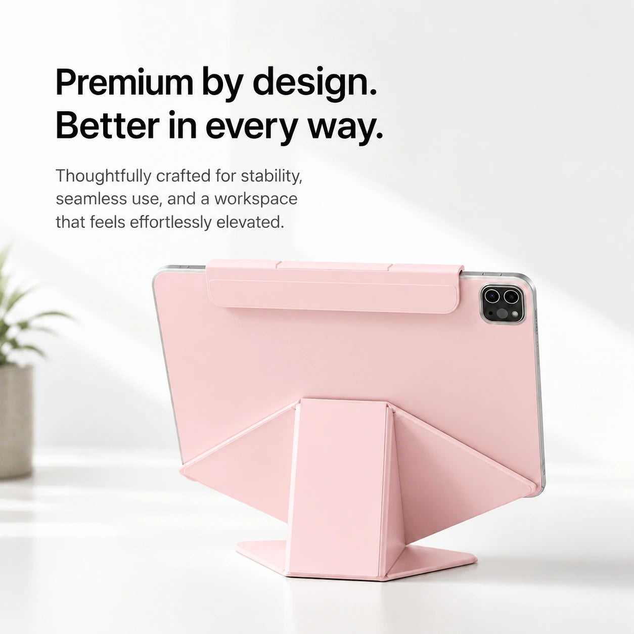 Rose Pink folding magnetic tablet stand with a folded rear support #color_Rose Pink