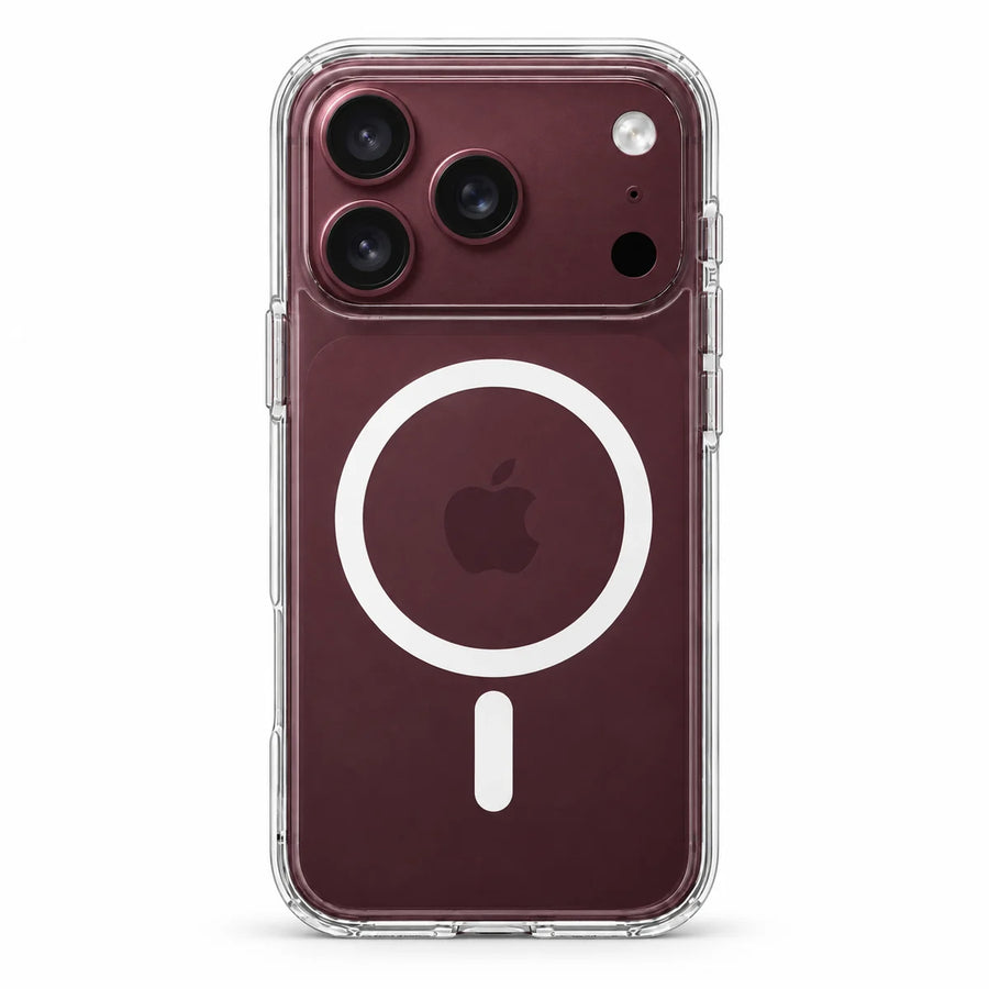 Clear magnetic phone case showing the handset's rear cameras and transparent edges. #iPhone Model_iPhone 18 Pro