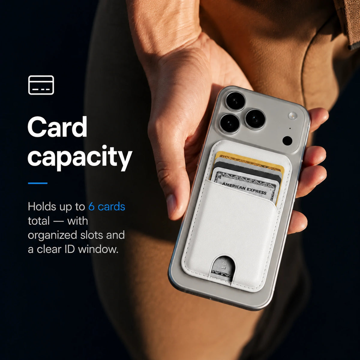 Arctic White folding magnetic card wallet held with cards inside #color_Arctic White