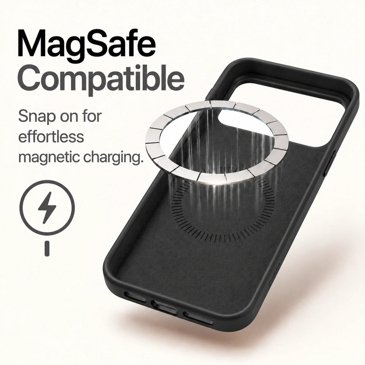 Black silicone phone case showing the soft interior and magnetic charging ring #color_Midnight Black