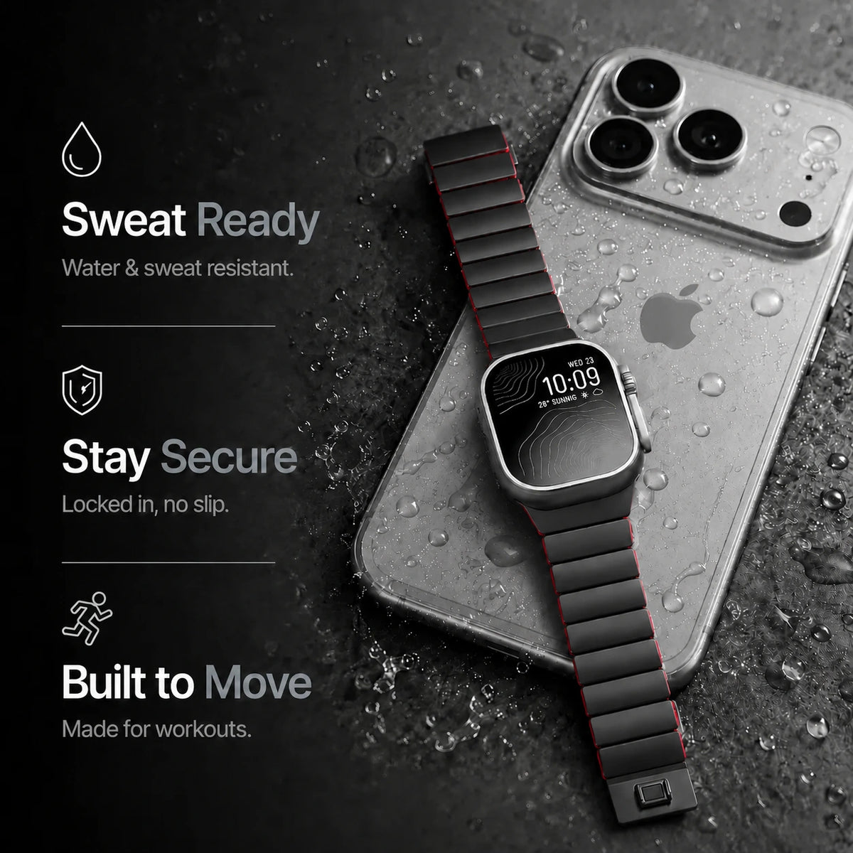 Black Titanium Cherry hybrid watch band with a water resistance illustration #color_Black Titanium Cherry