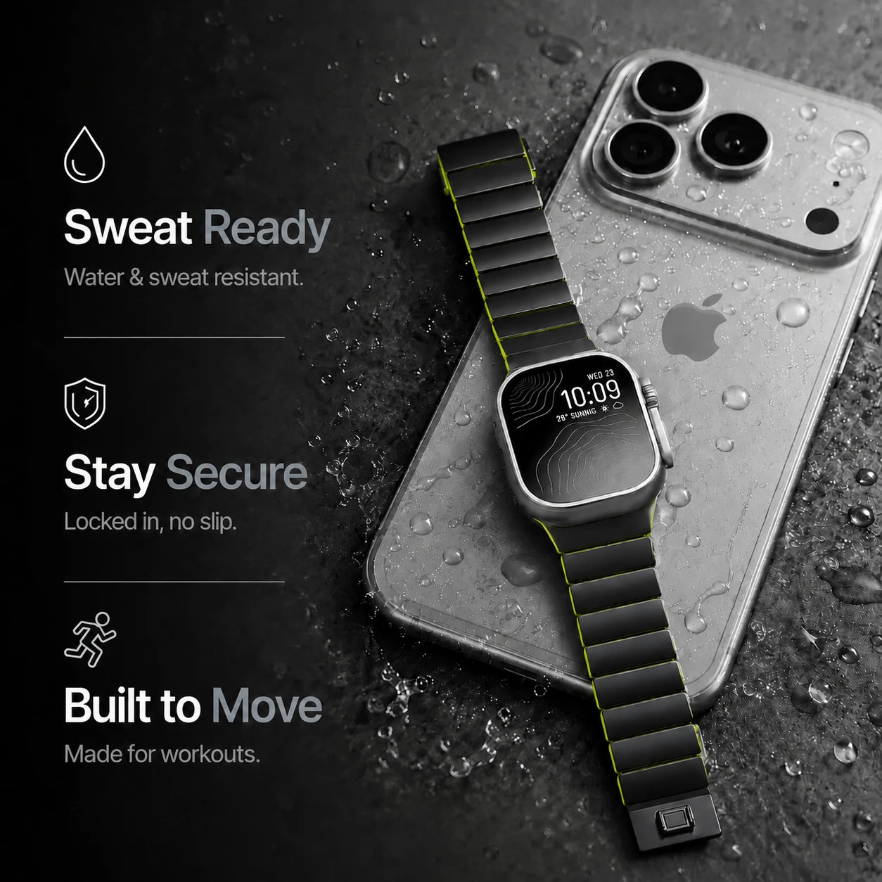 Black Titanium Forest Green hybrid watch band with a water resistance illustration #color_Black Titanium Forest Green