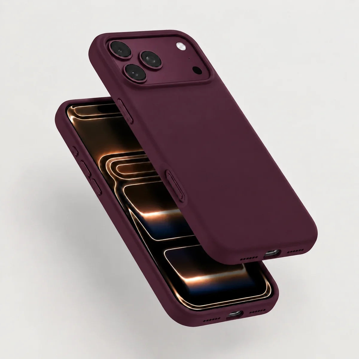 Burgundy silicone phone case shown from the front and rear #color_Burgundy