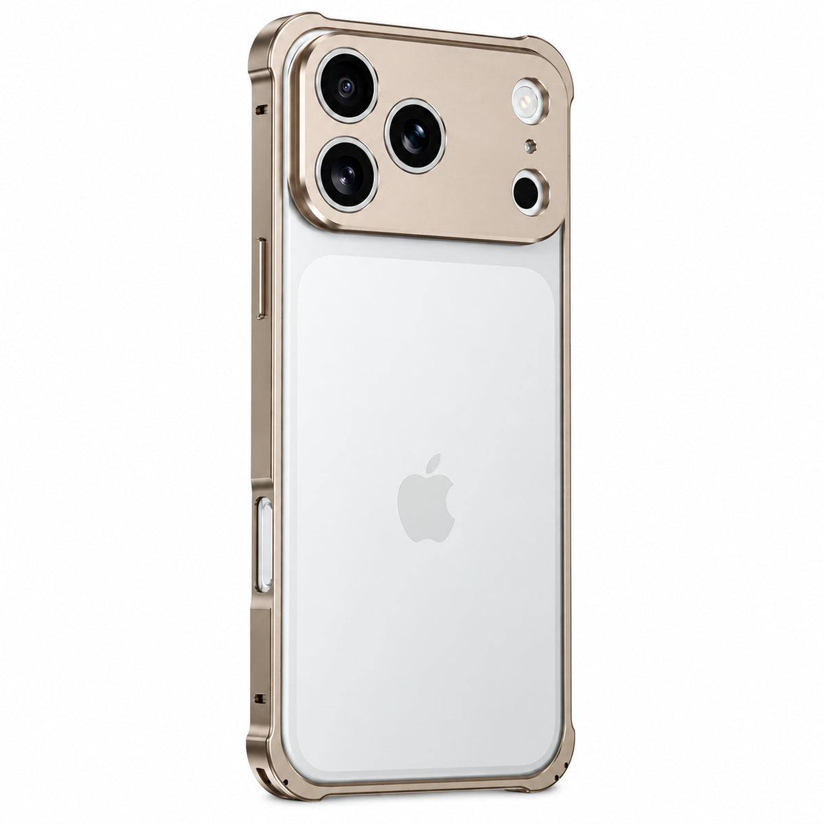 Champagne Gold aluminum phone bumper with an open back and wide camera protection #color_Champagne Gold