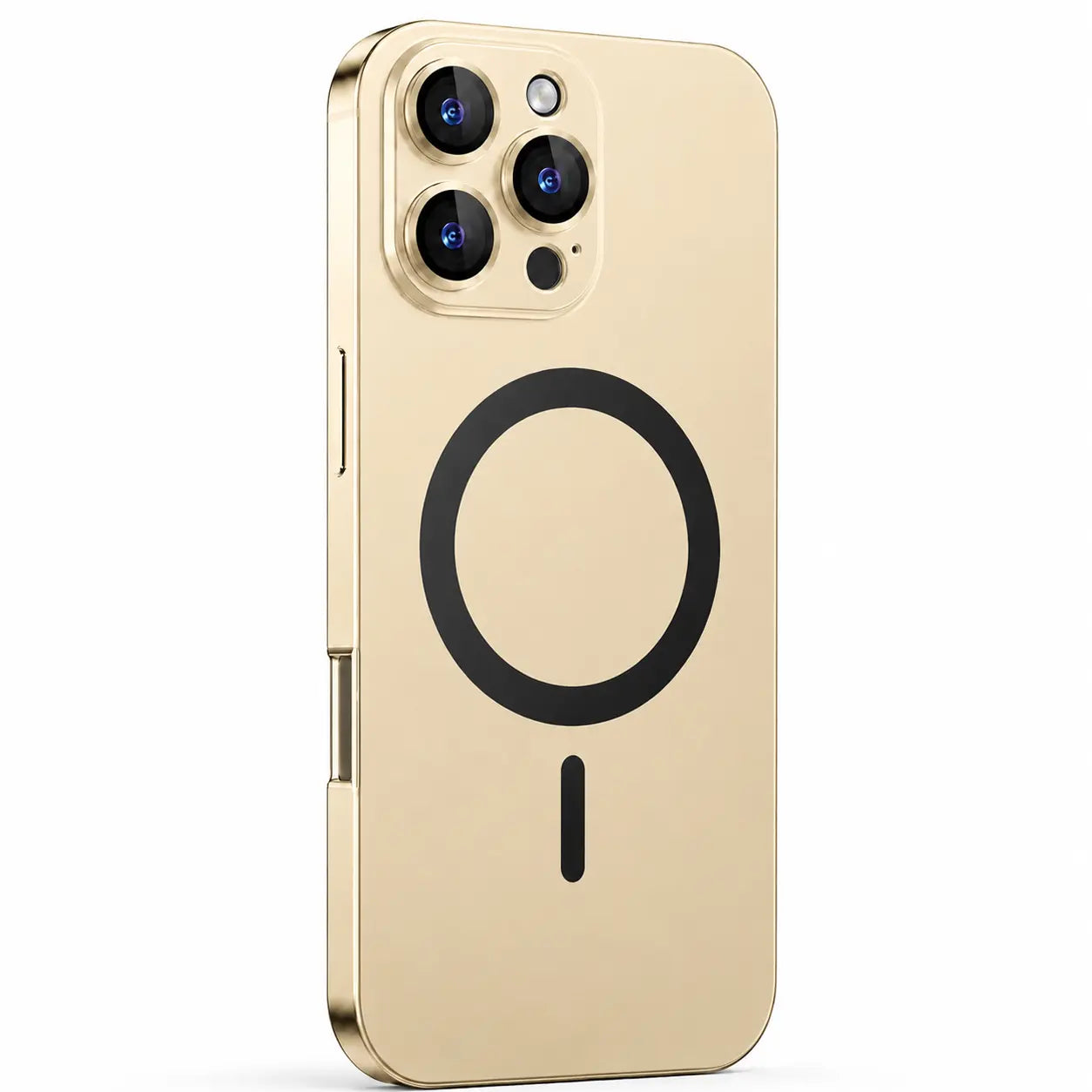 Champagne gold metal magnetic phone case with three camera openings shown from the back on white #color_Champagne Gold