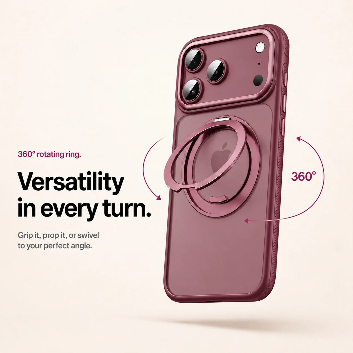 Burgundy clear phone case showing the rotating ring and directional arrows #color_Burgundy