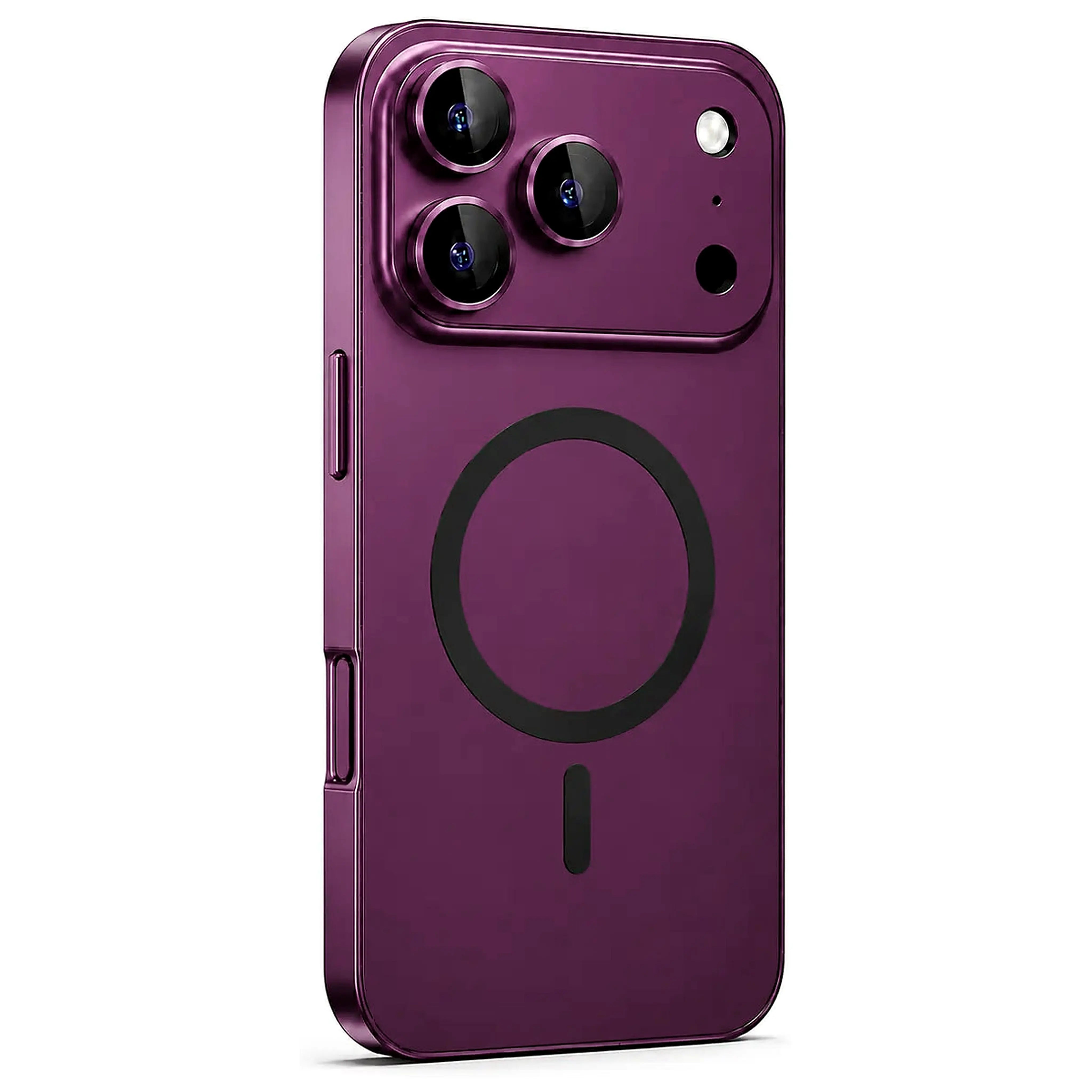 Dark cherry metal magnetic phone case with a wide camera surround, shown from the rear on white #color_Dark Cherry