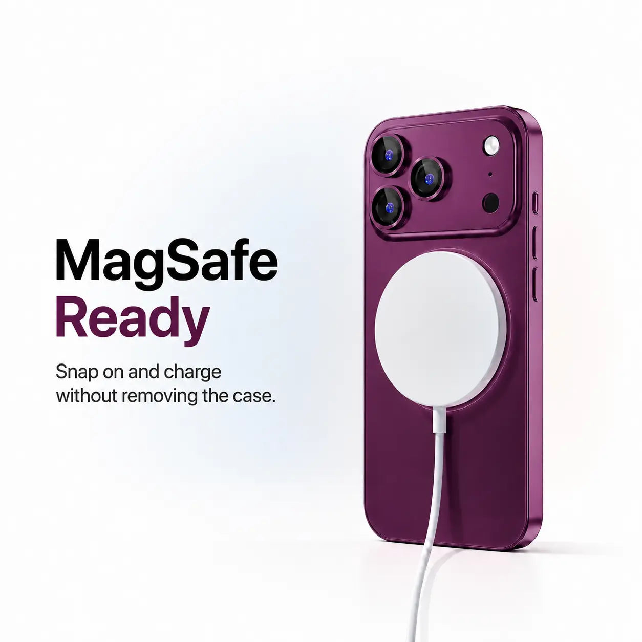 Dark cherry metal phone case attached to a round white magnetic wireless charging puck #color_Dark Cherry