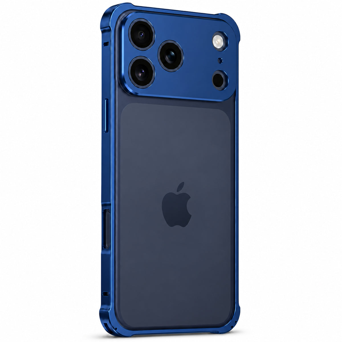 Deep Blue aluminum phone bumper with an open back and wide camera protection #color_Deep Blue