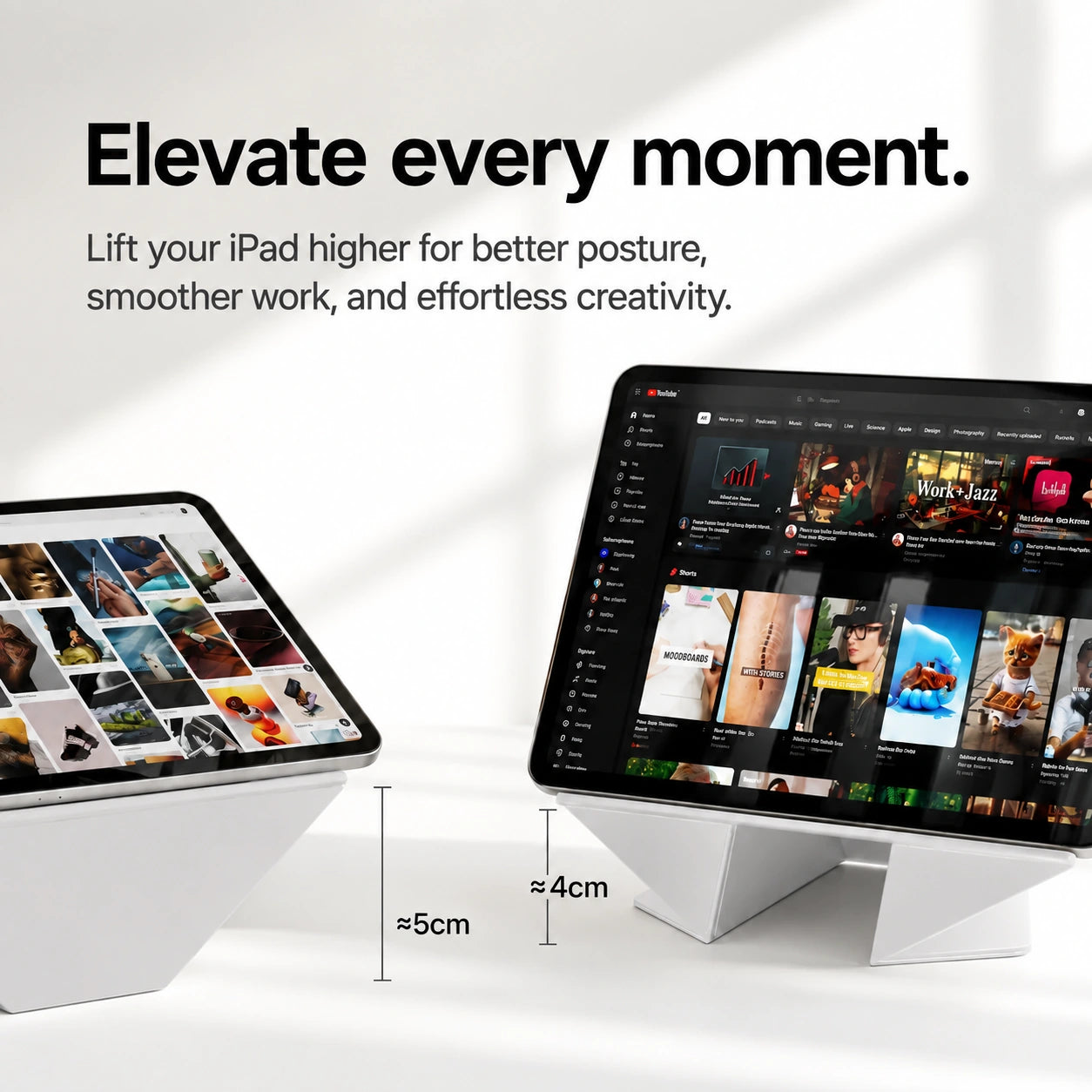 Frost Gray folding magnetic tablet stand at two raised viewing heights #color_Frost Gray
