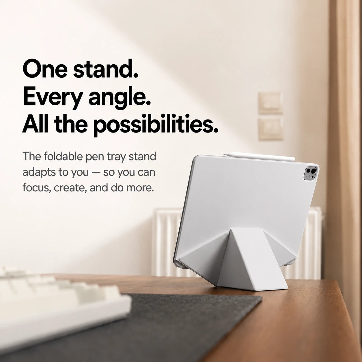 Frost Gray folding magnetic tablet stand on a raised desk support #color_Frost Gray