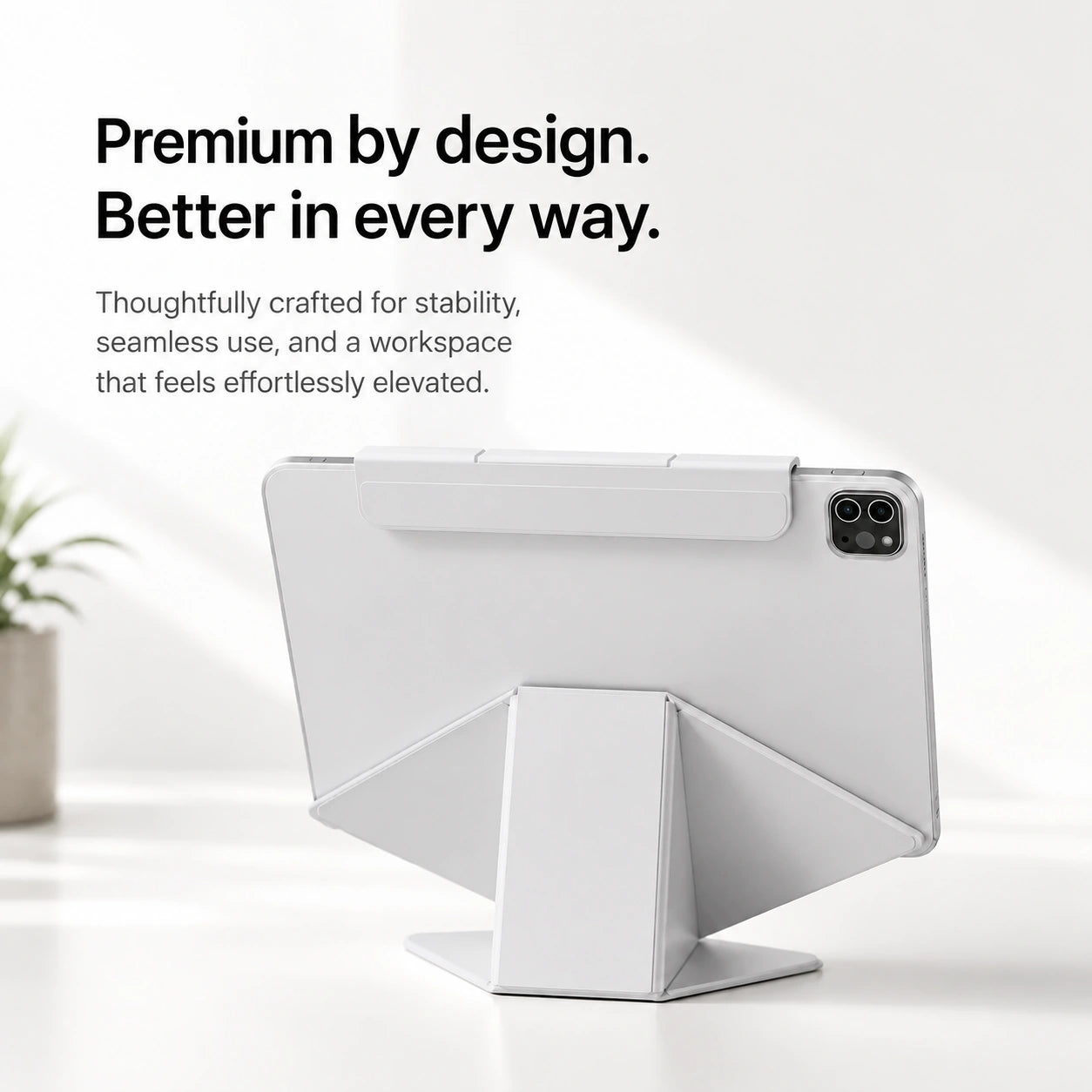Frost Gray folding magnetic tablet stand with a folded rear support #color_Frost Gray