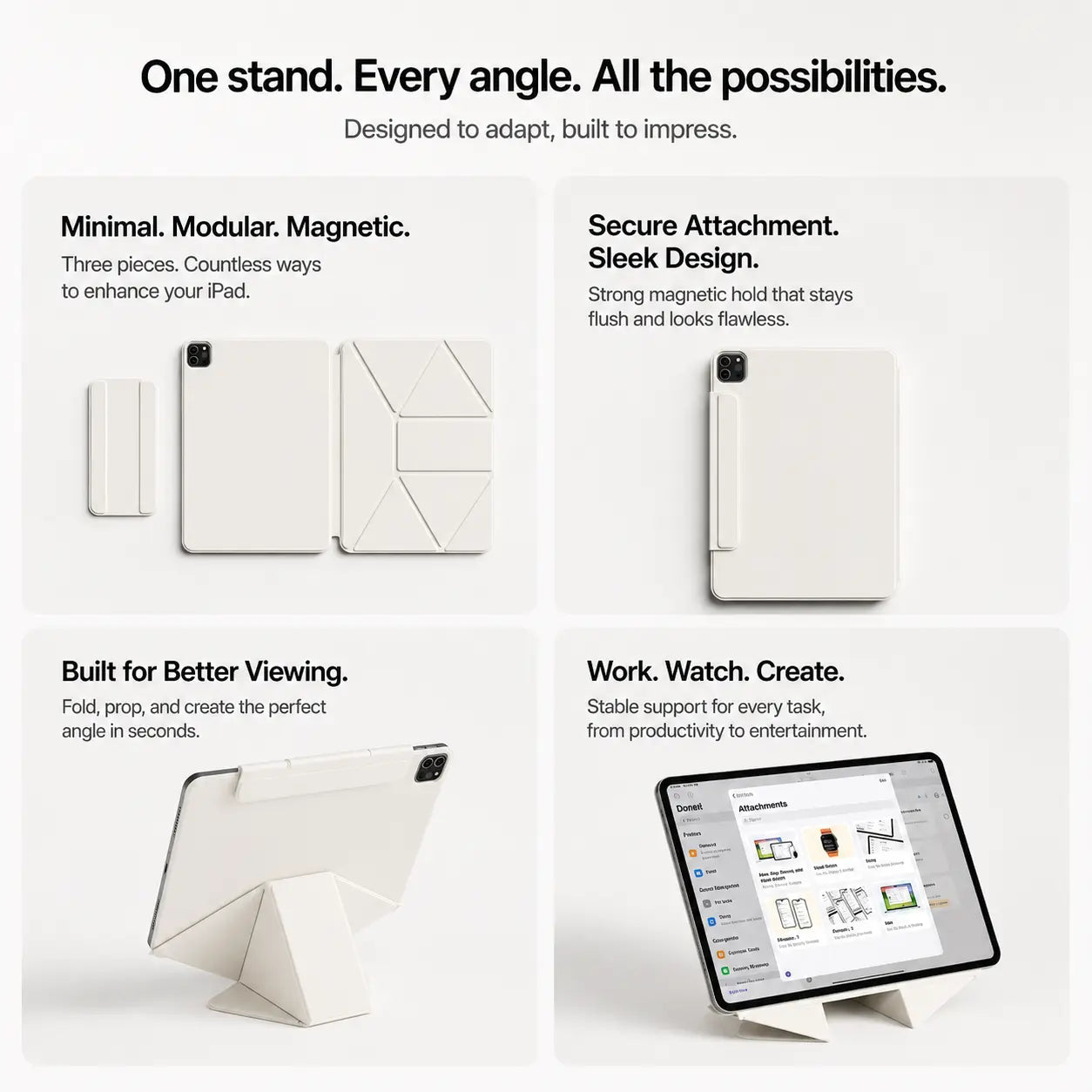 Magnetic iPad stand case positioned for comfortable typing