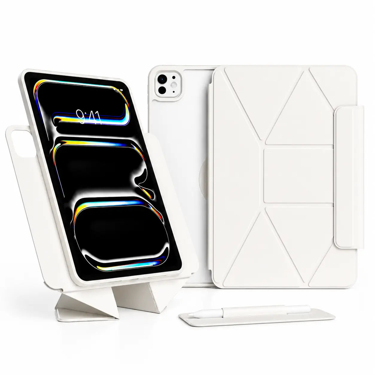 Adjustable iPad case positioned for comfortable landscape viewing