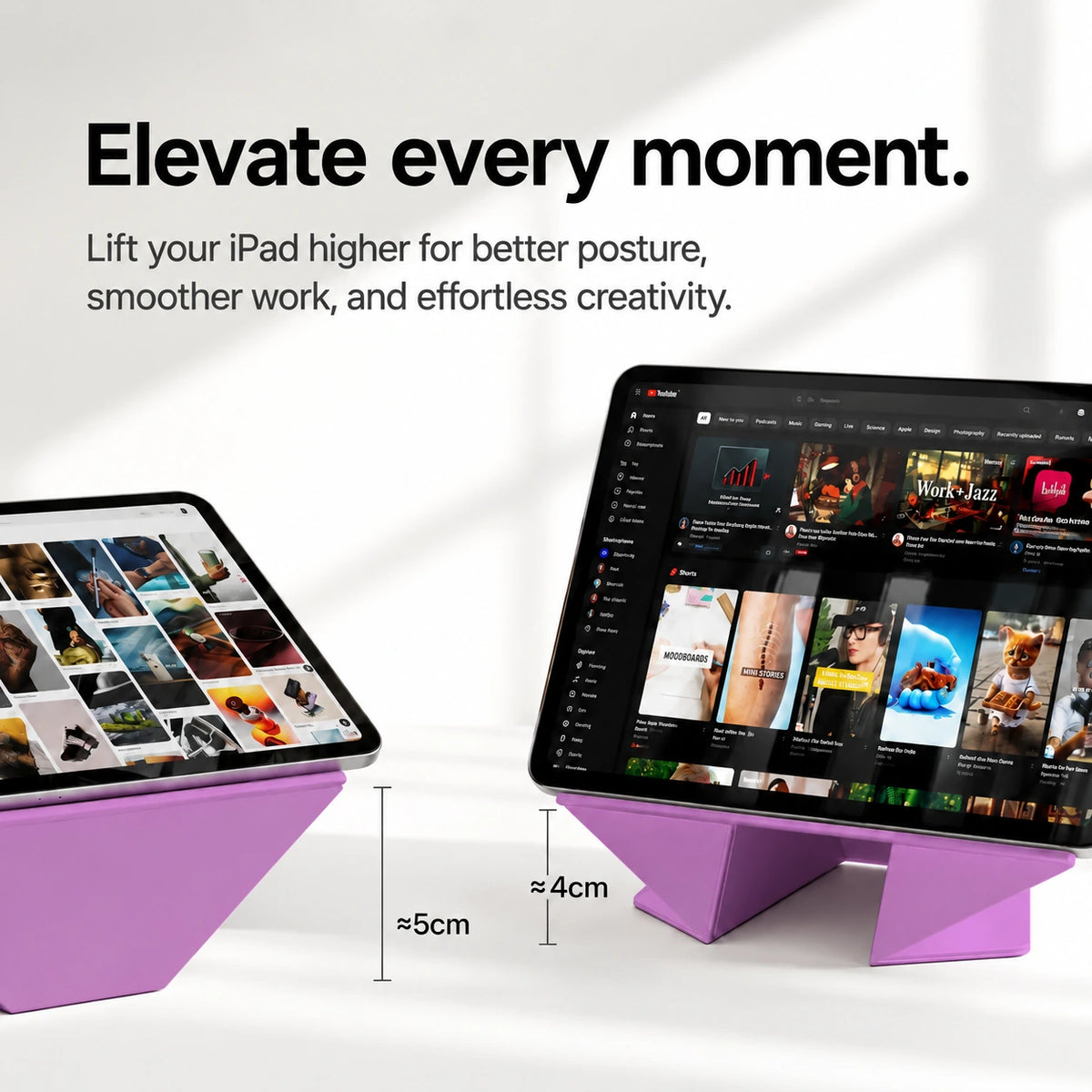 Lavender folding magnetic tablet stand at two raised viewing heights #color_Lavender