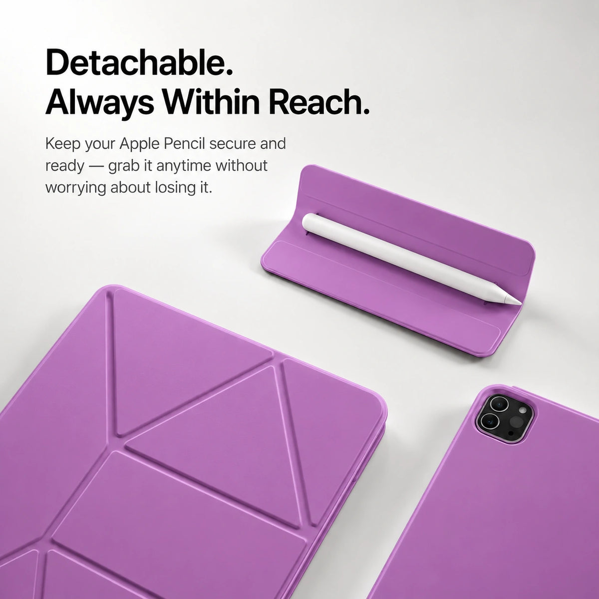 Lavender folding magnetic tablet stand with a detachable stylus tray #color_Lavender