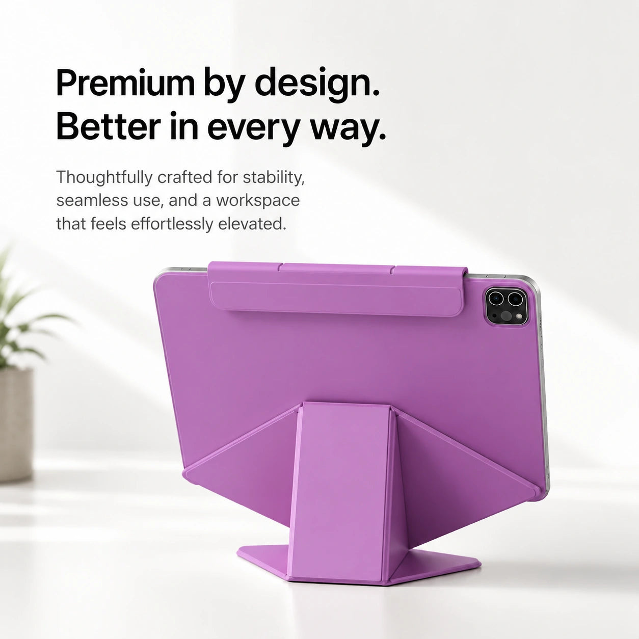 Lavender folding magnetic tablet stand with a folded rear support #color_Lavender