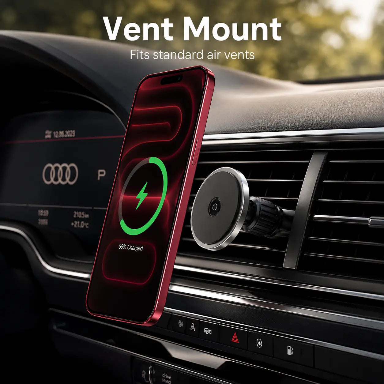 Wireless MagSafe car charger with strong magnetic phone hold