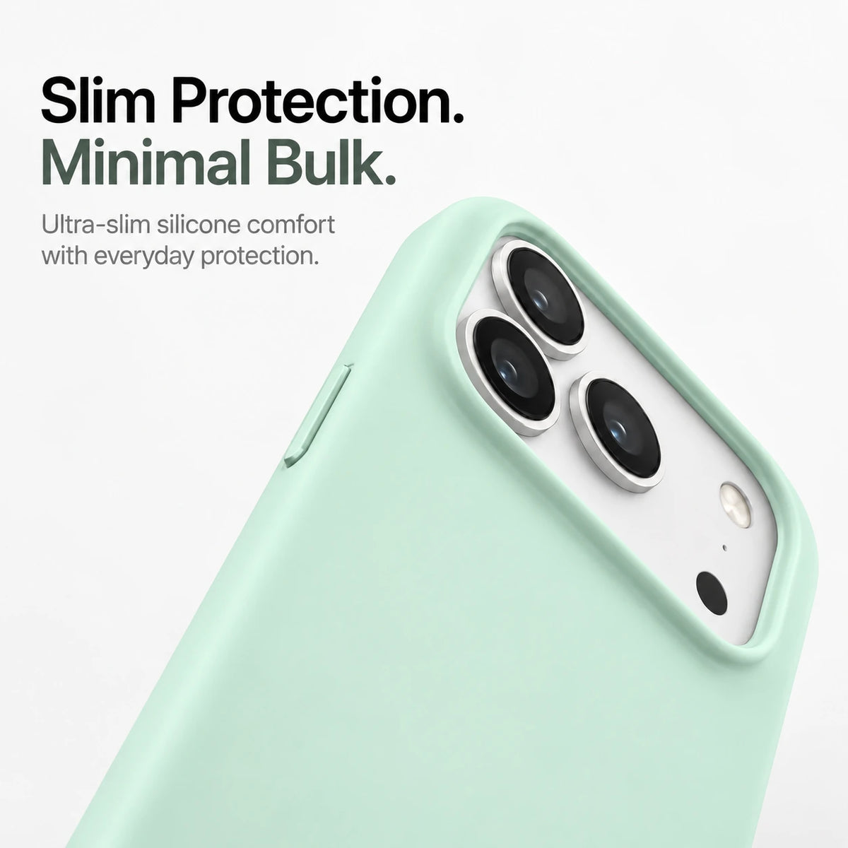Mint green silicone phone case showing the raised rim around the camera #color_Mint Green