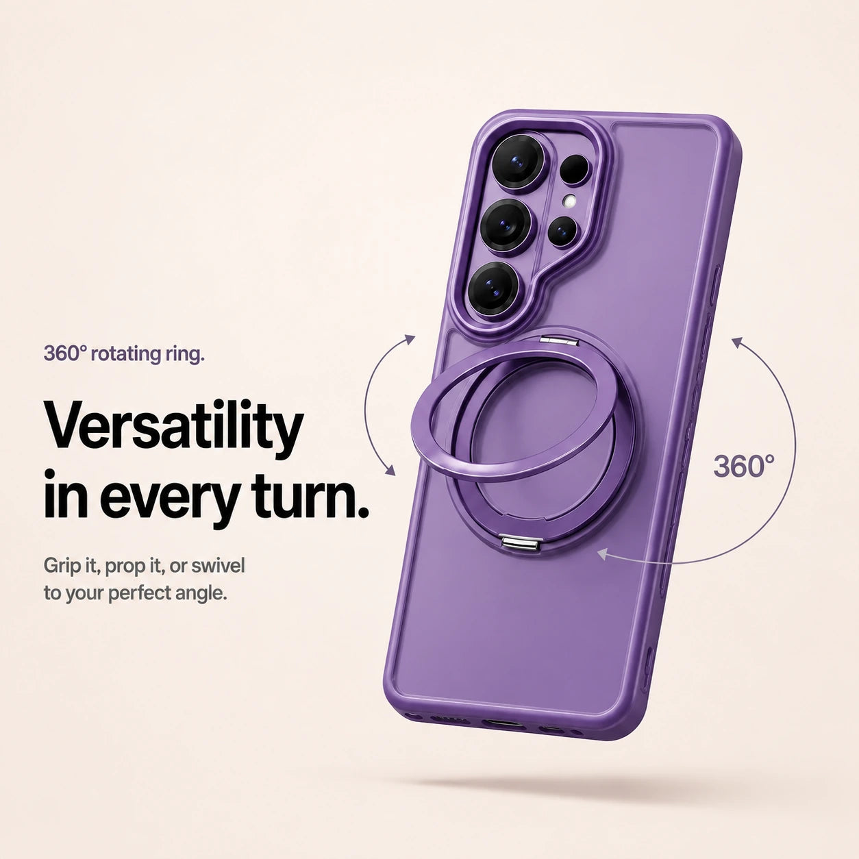 Purple ring stand phone case showing its rotating circular stand #color_Lavender Purple