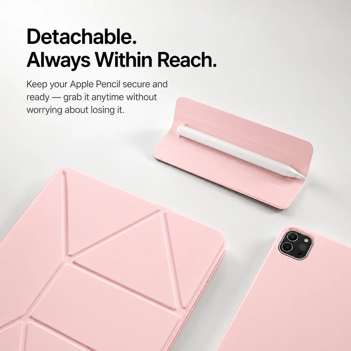 Rose Pink folding magnetic tablet stand with a detachable stylus tray #color_Rose Pink
