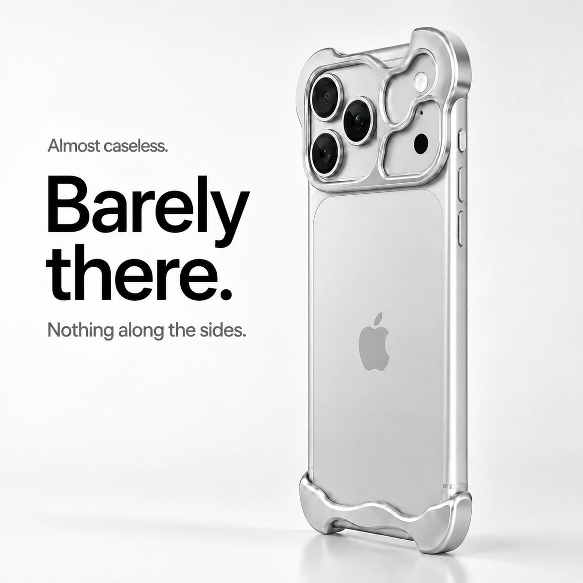 Silver sculpted metal phone case standing upright showing its slim profile #color_Titanium Silver