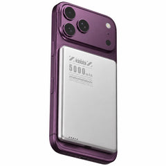 Titanium Stone Gray slim magnetic power bank on a phone with a compact battery #color_Titanium Stone Gray