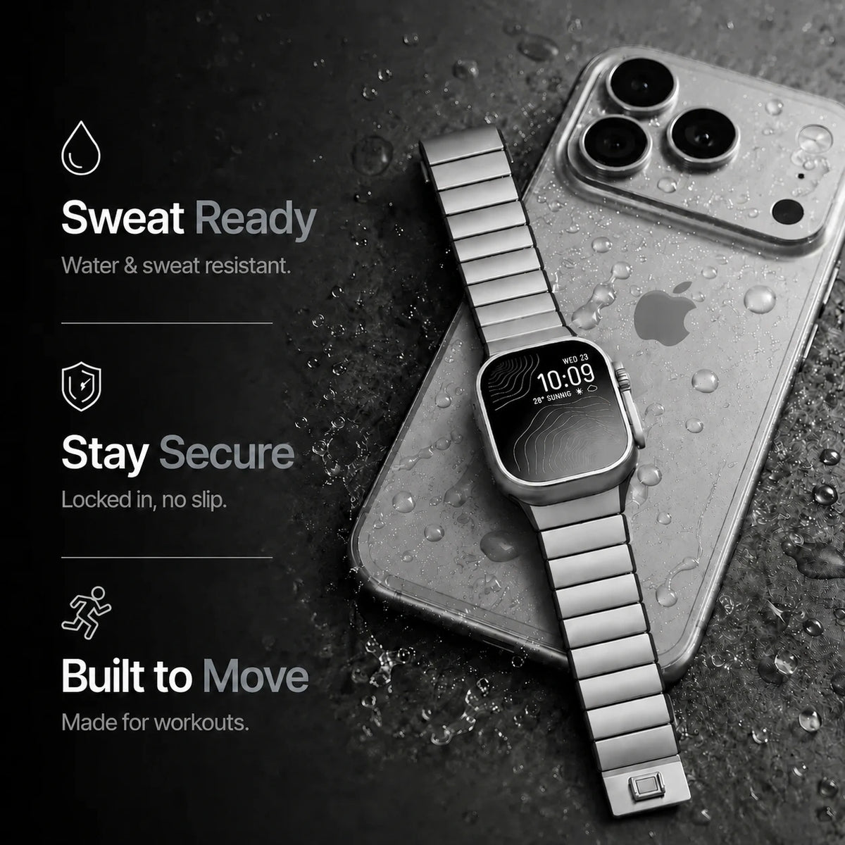 Titanium Onyx Black hybrid watch band with a water resistance illustration #color_Titanium Onyx Black