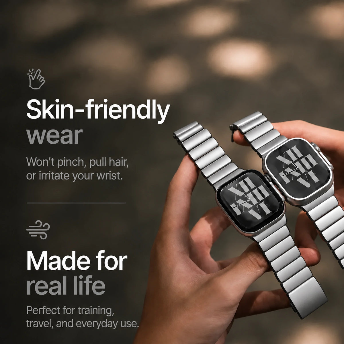 Titanium Onyx Black hybrid watch band worn comfortably on wrists #color_Titanium Onyx Black