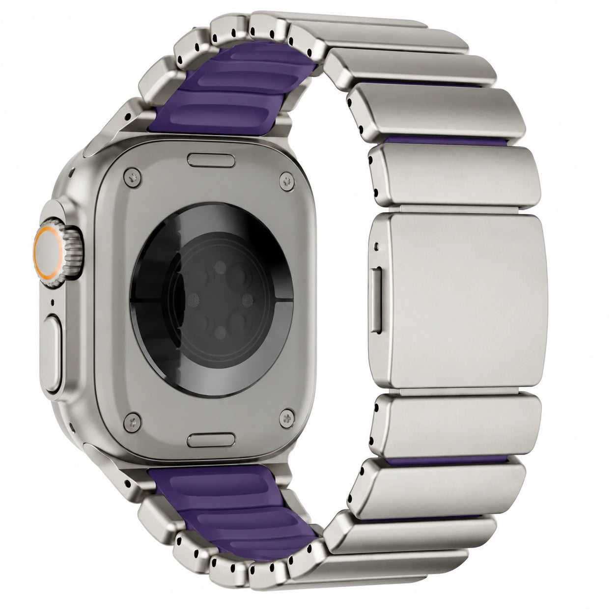 Titanium Violet hybrid watch band showing the rear clasp and lining #color_Titanium Violet