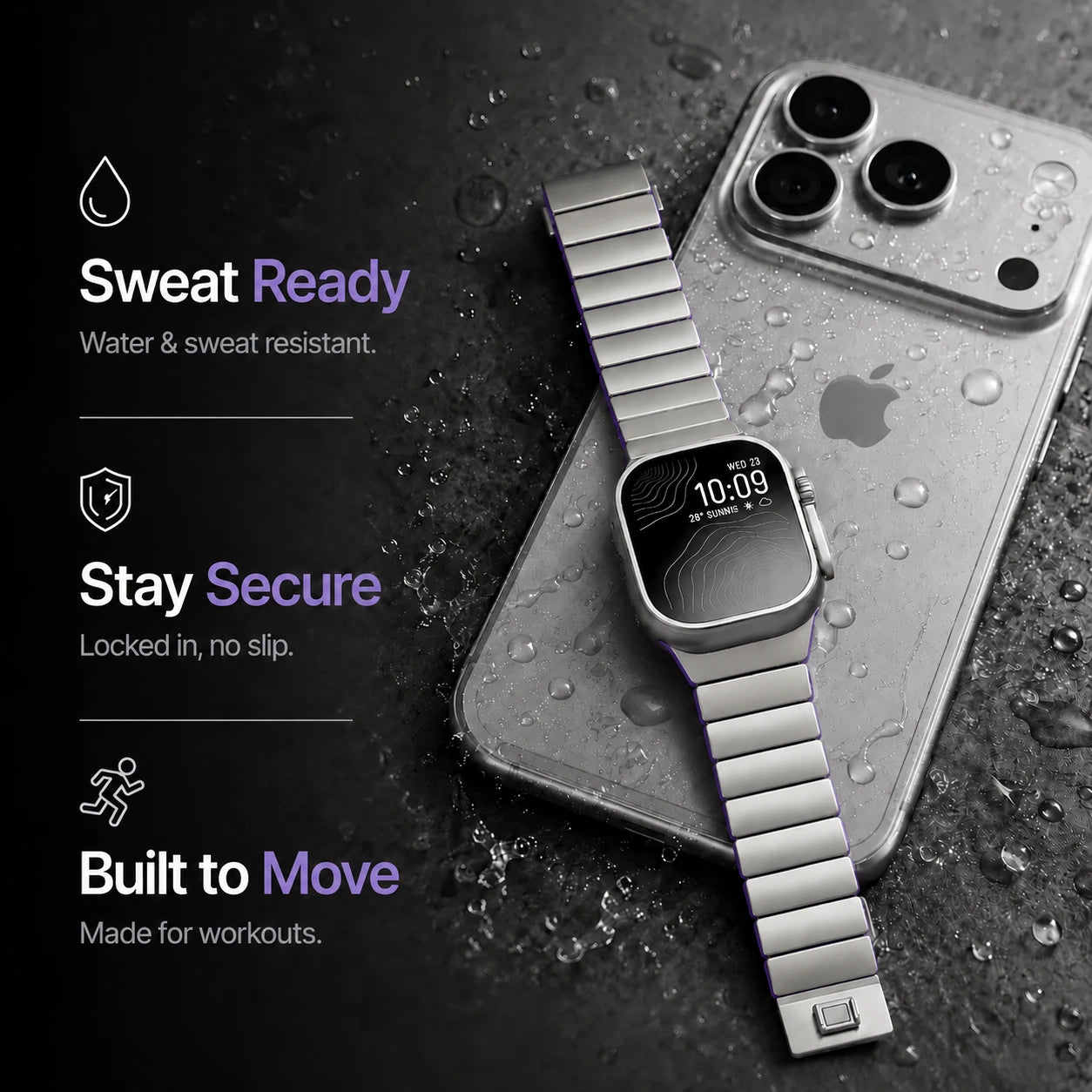 Titanium Violet hybrid watch band with a water resistance illustration #color_Titanium Violet
